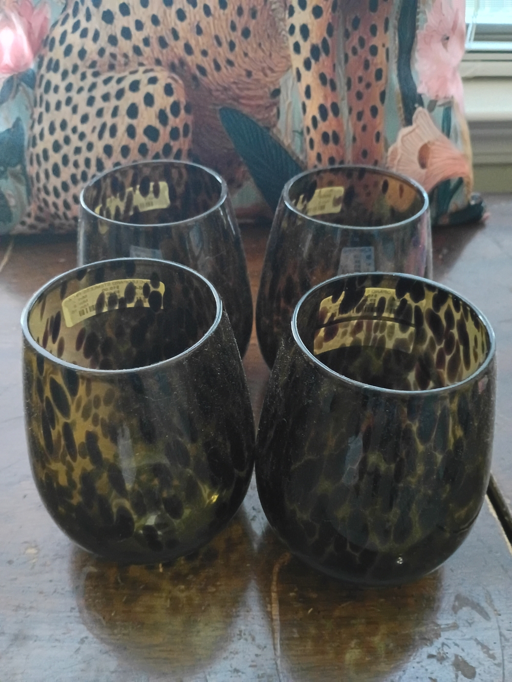 Handblown Tortoiseshell-Pattern Stemless Wine Glasses - Set of 4
